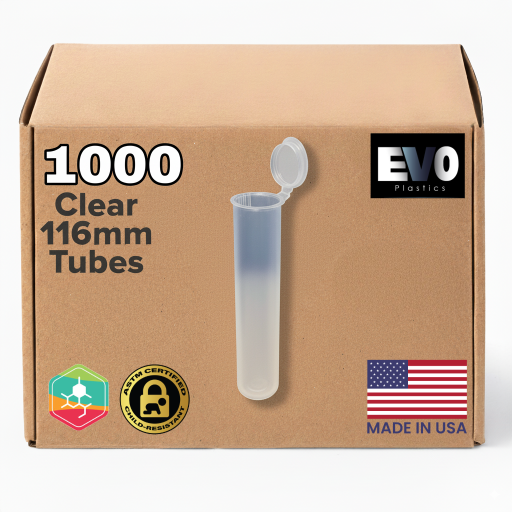 116mm Pre-Roll Tubes – 1,000 Count | Child-Resistant | USA Made | Multiple Colors