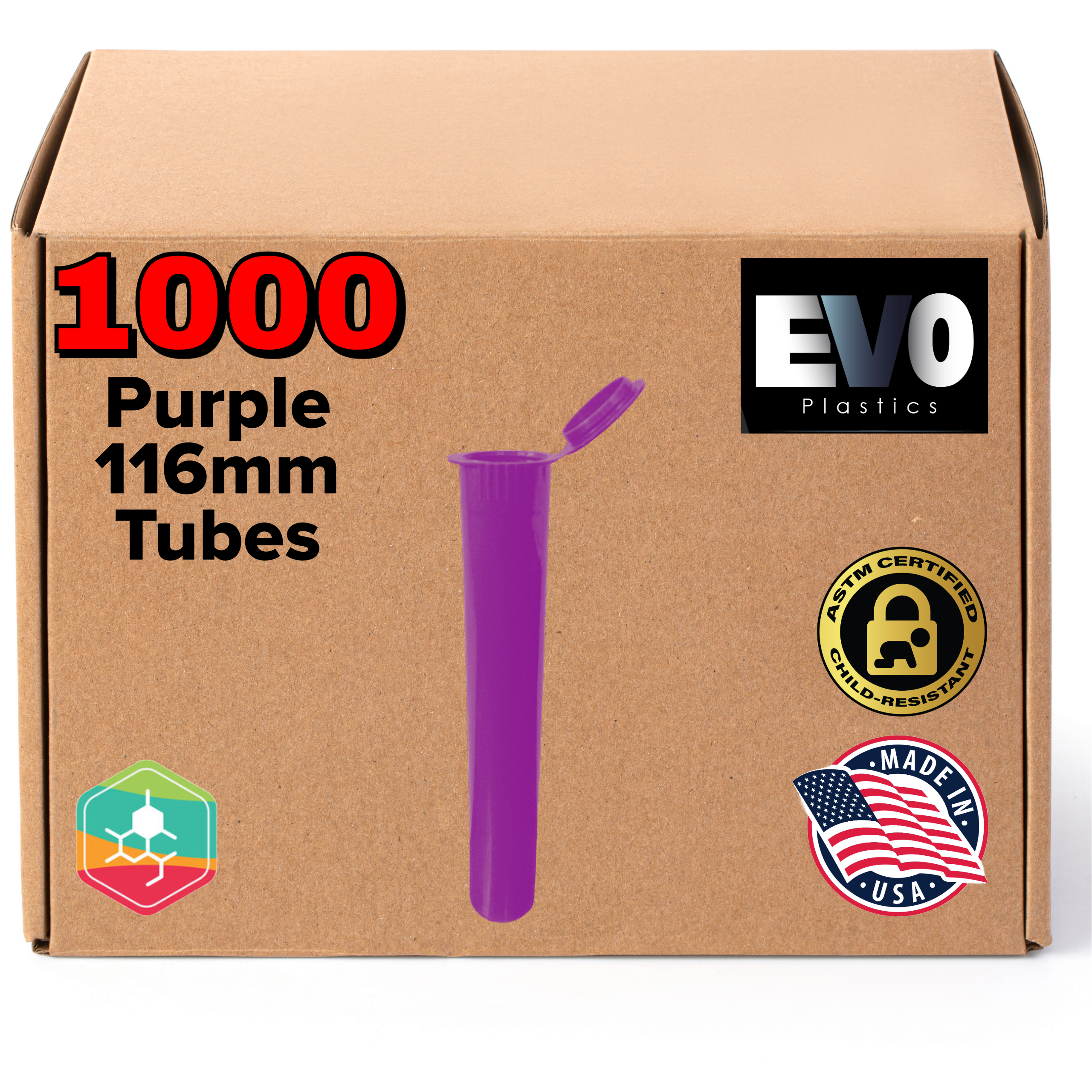 purple 116mm Pre Roll Tube – Child Resistant, Biocompatible Plastic - 1000 count