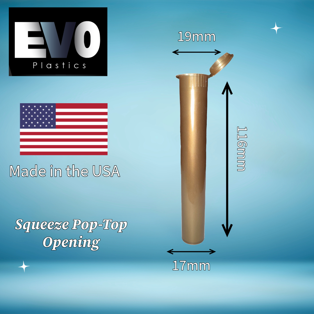 116mm gold pre-roll tube – premium child-resistant joint container, odor-proof packaging for cannabis