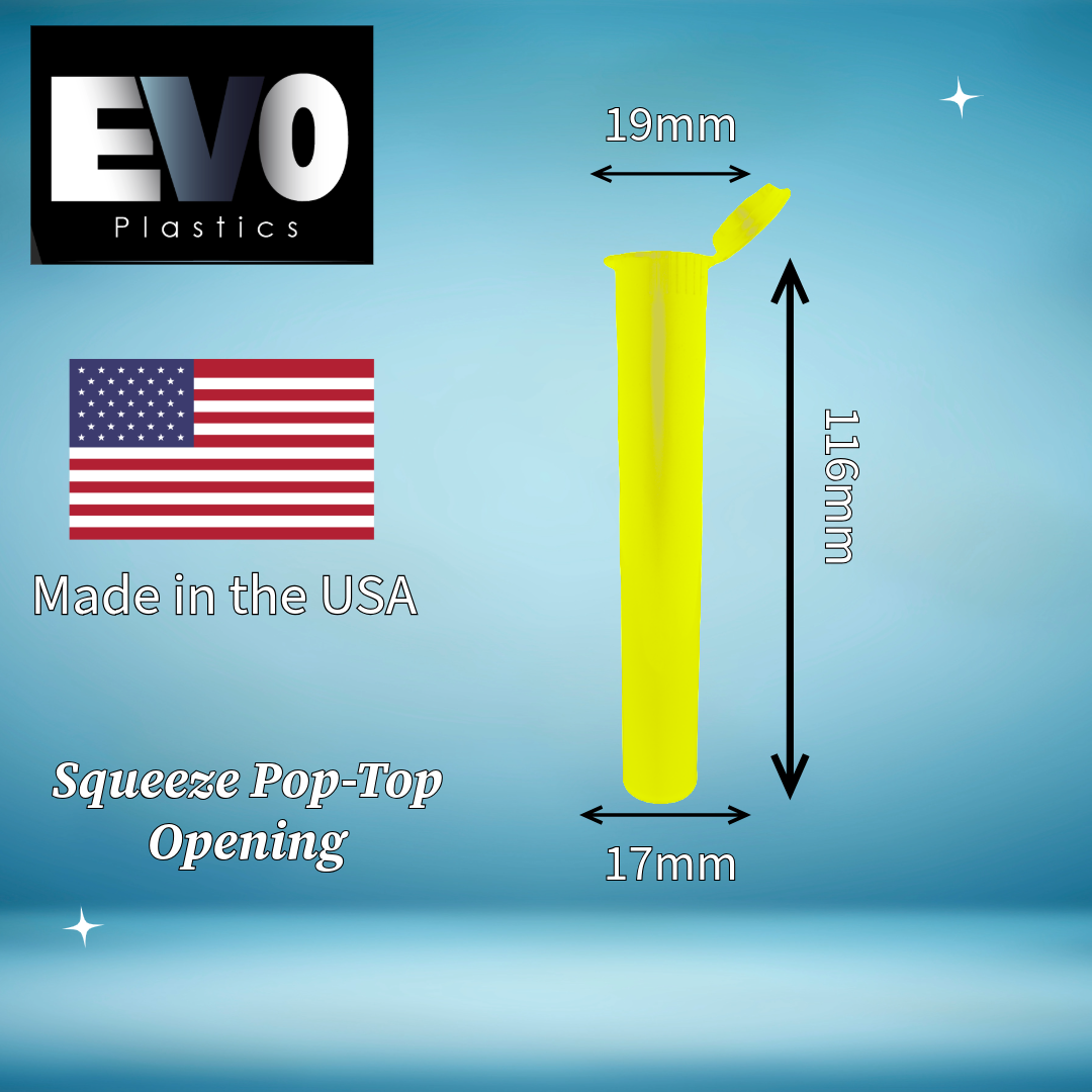 116mm yellow pre-roll tube – premium child-resistant joint container, odor-proof packaging for cannabis