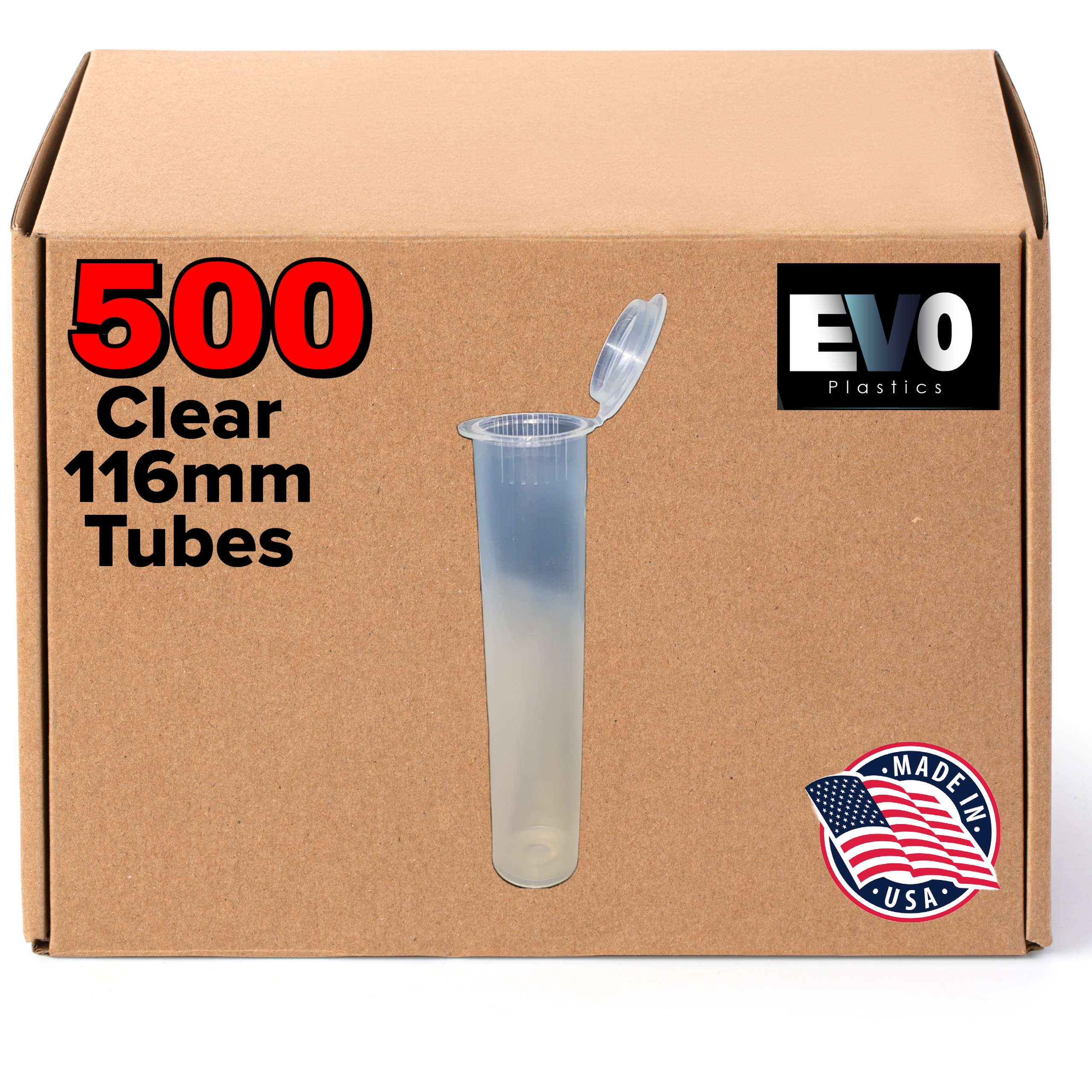 Clear 116mm Pre Roll Tube – Child Resistant, Biocompatible Plastic - 500 Count