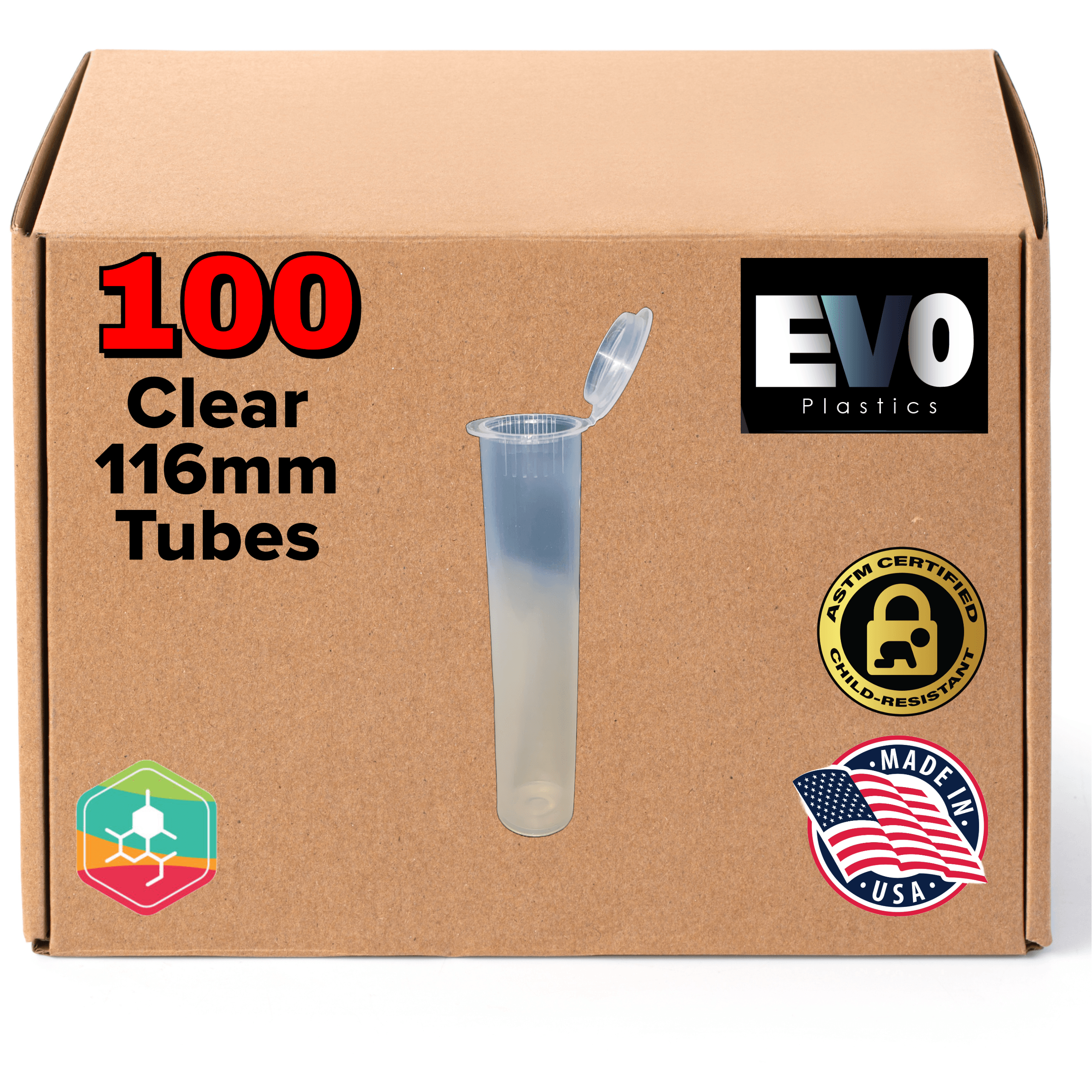 116mm Pre-Roll Tubes - 100 Count - EVO Plastics