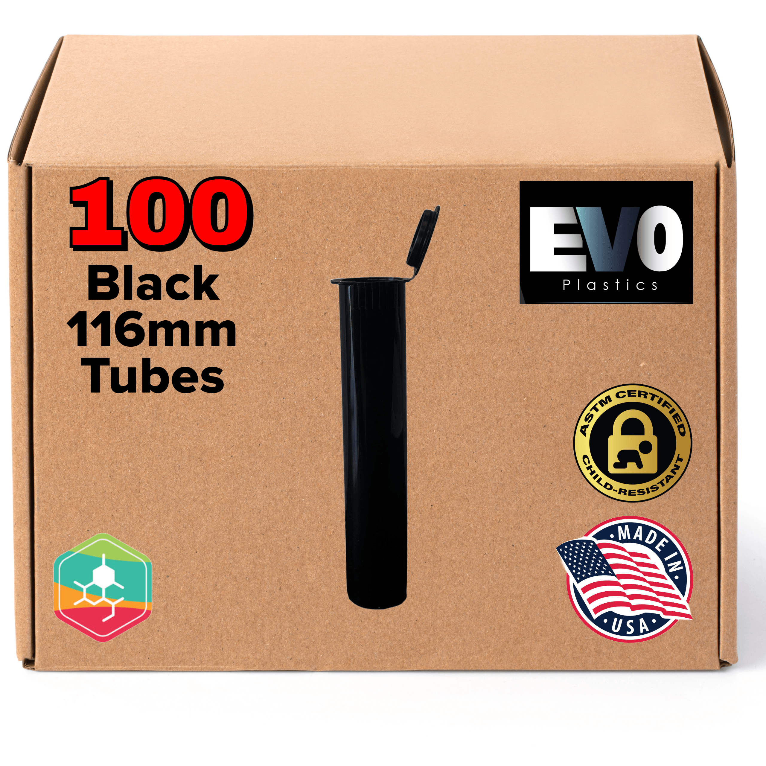 116mm Pre-Roll Tubes - 100 Count - EVO Plastics