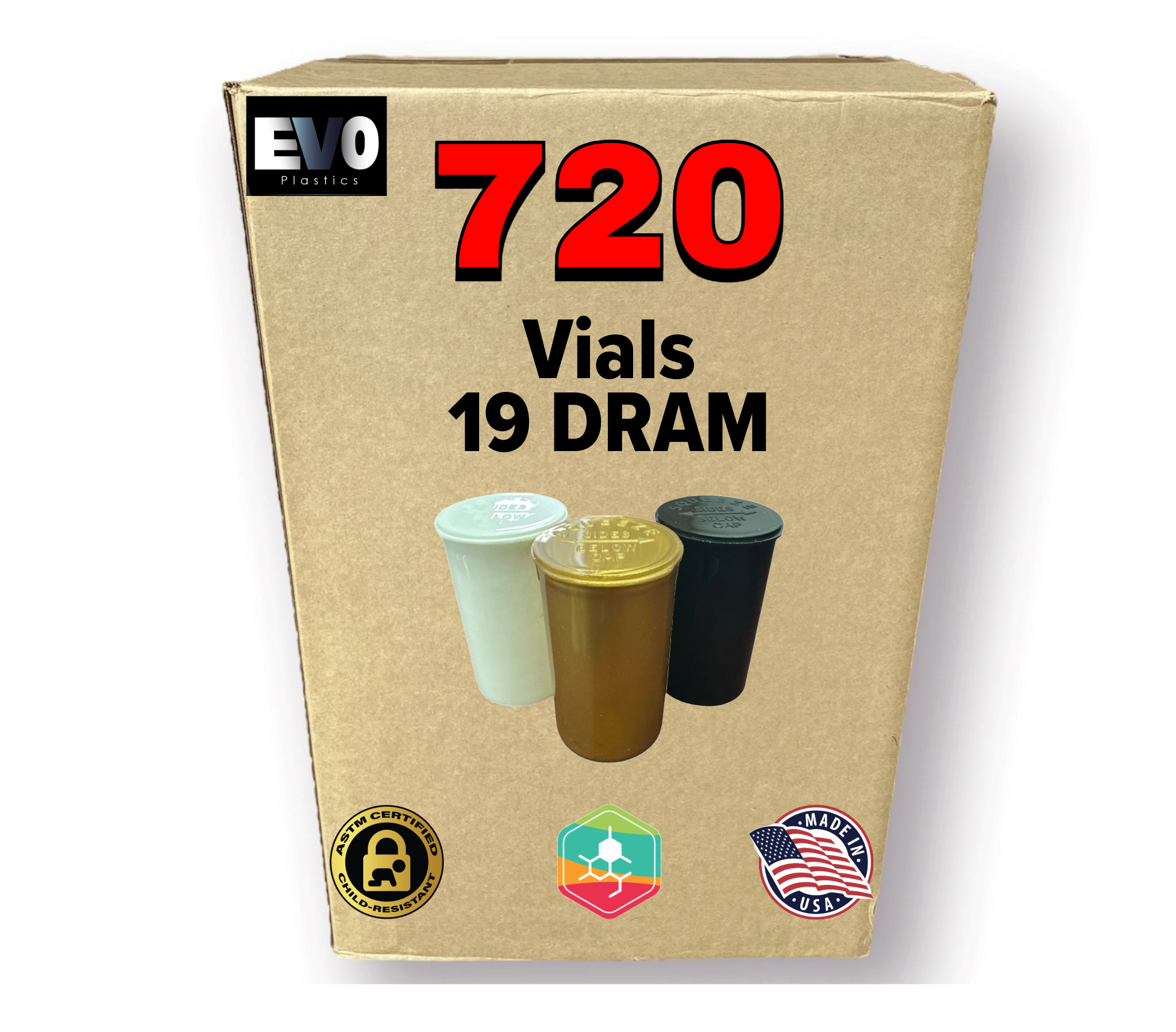 19 dram clear dram bottle – 720 count bulk pack, child-resistant, odor-proof cannabis container