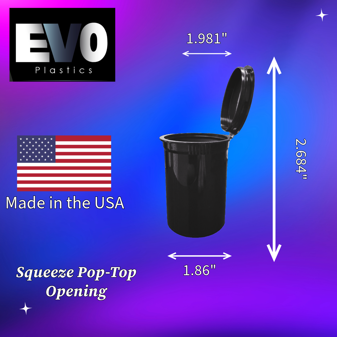 Black 30 Dram Pop Top Bottle - Child Resistant - 150 units/case