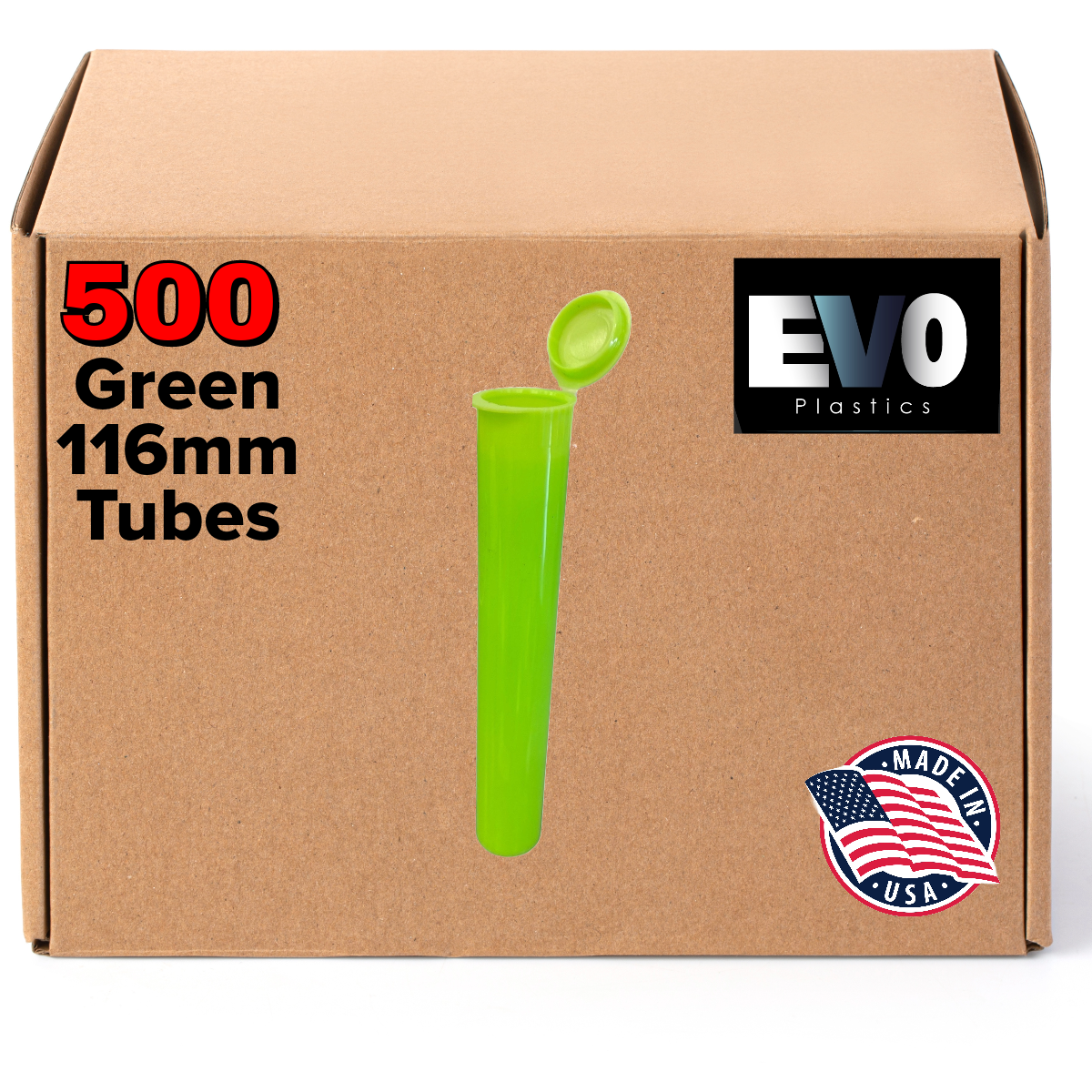 500 116mm lime green pre-roll tube – child-resistant, odor-proof cannabis packaging, bulk pack