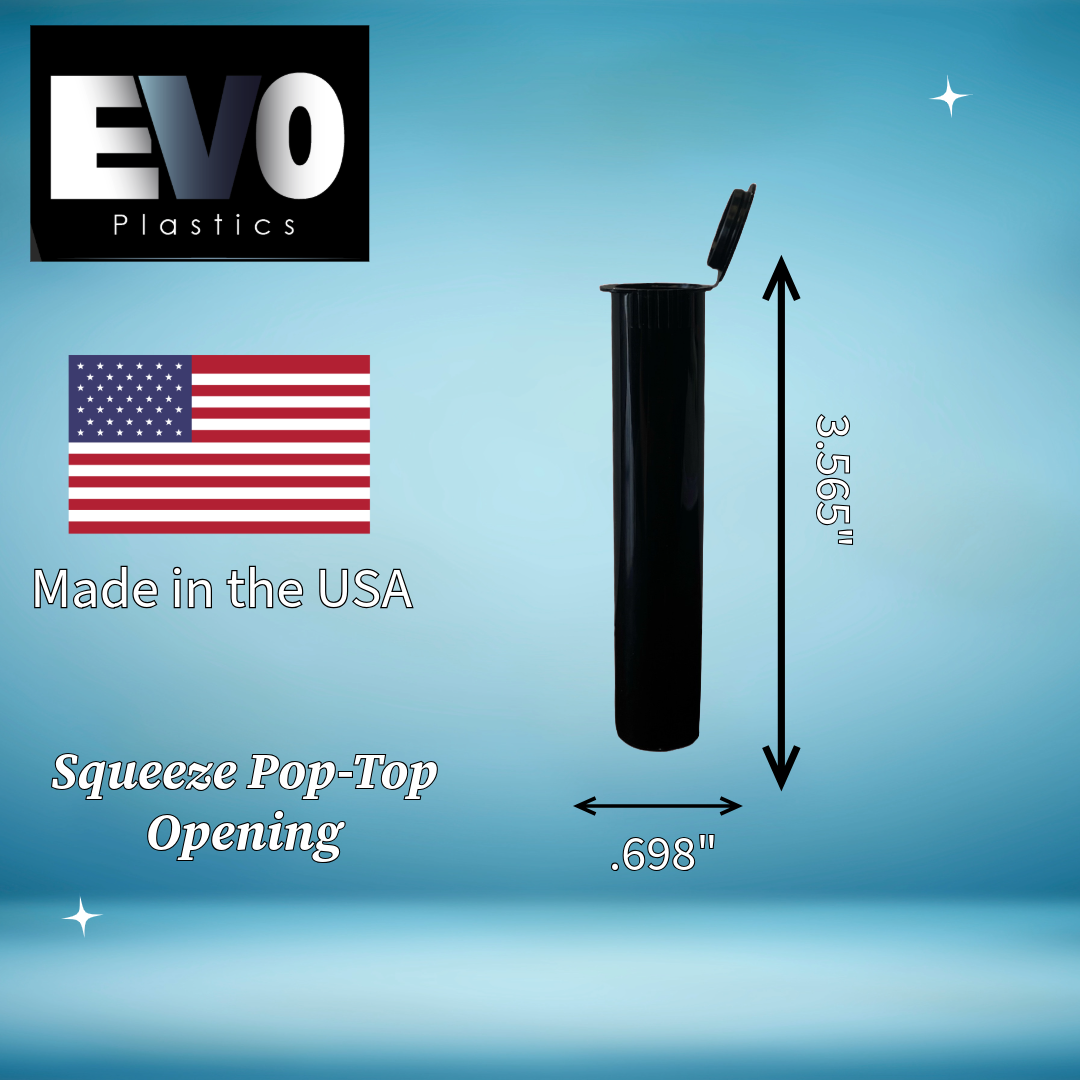 90mm black pre-roll tube – child-resistant joint container, smell-proof packaging for cannabis