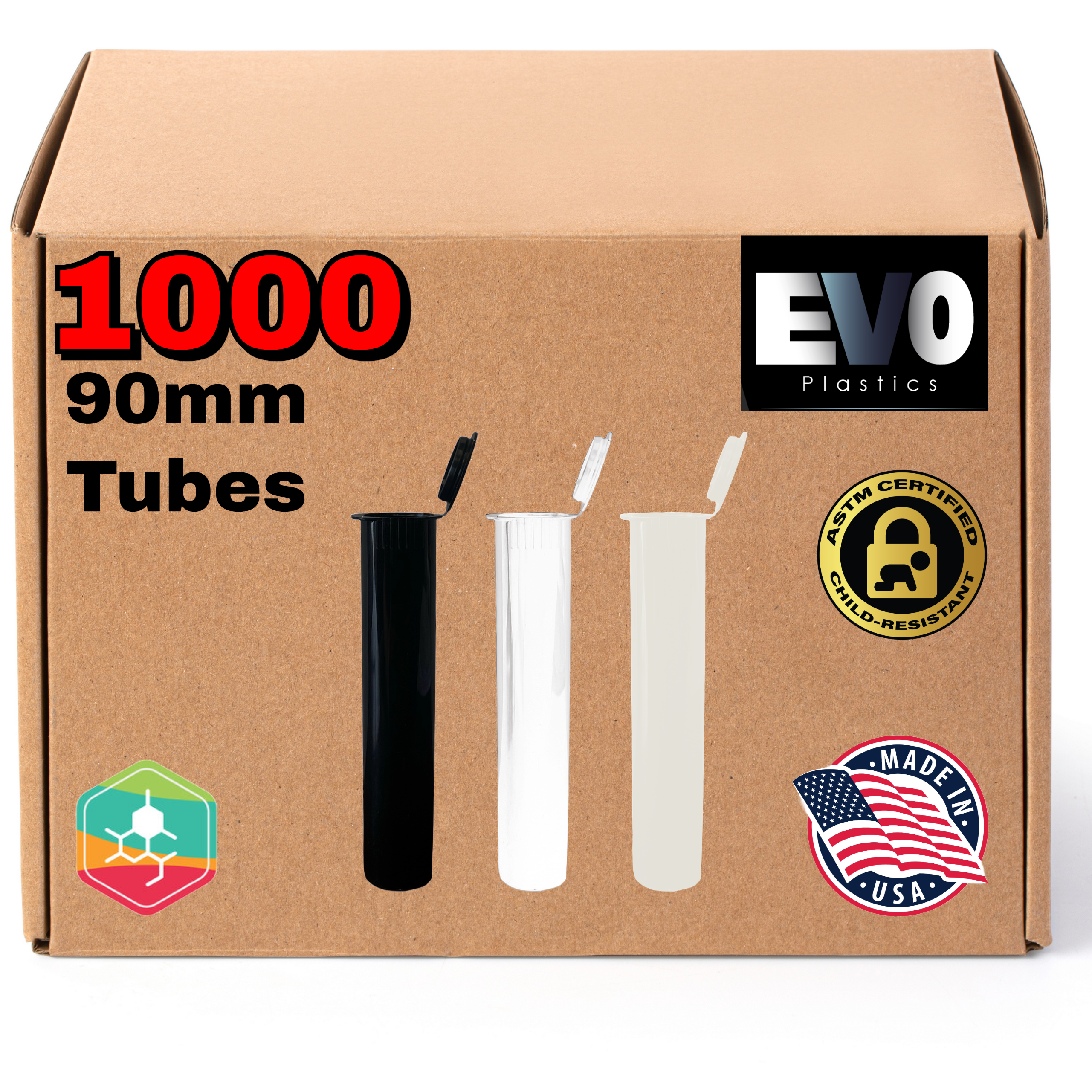90mm pre-roll tubes – 1000 count bulk pack, child-resistant, odor-proof cannabis packaging tubes