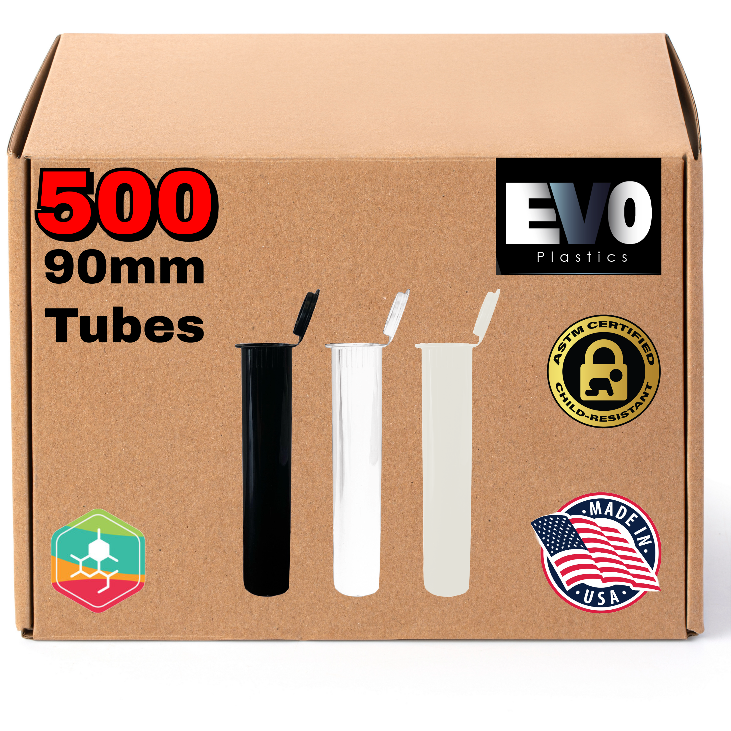 90mm pre-roll tubes – 500 count bulk pack, child-resistant, odor-proof cannabis packaging tubes