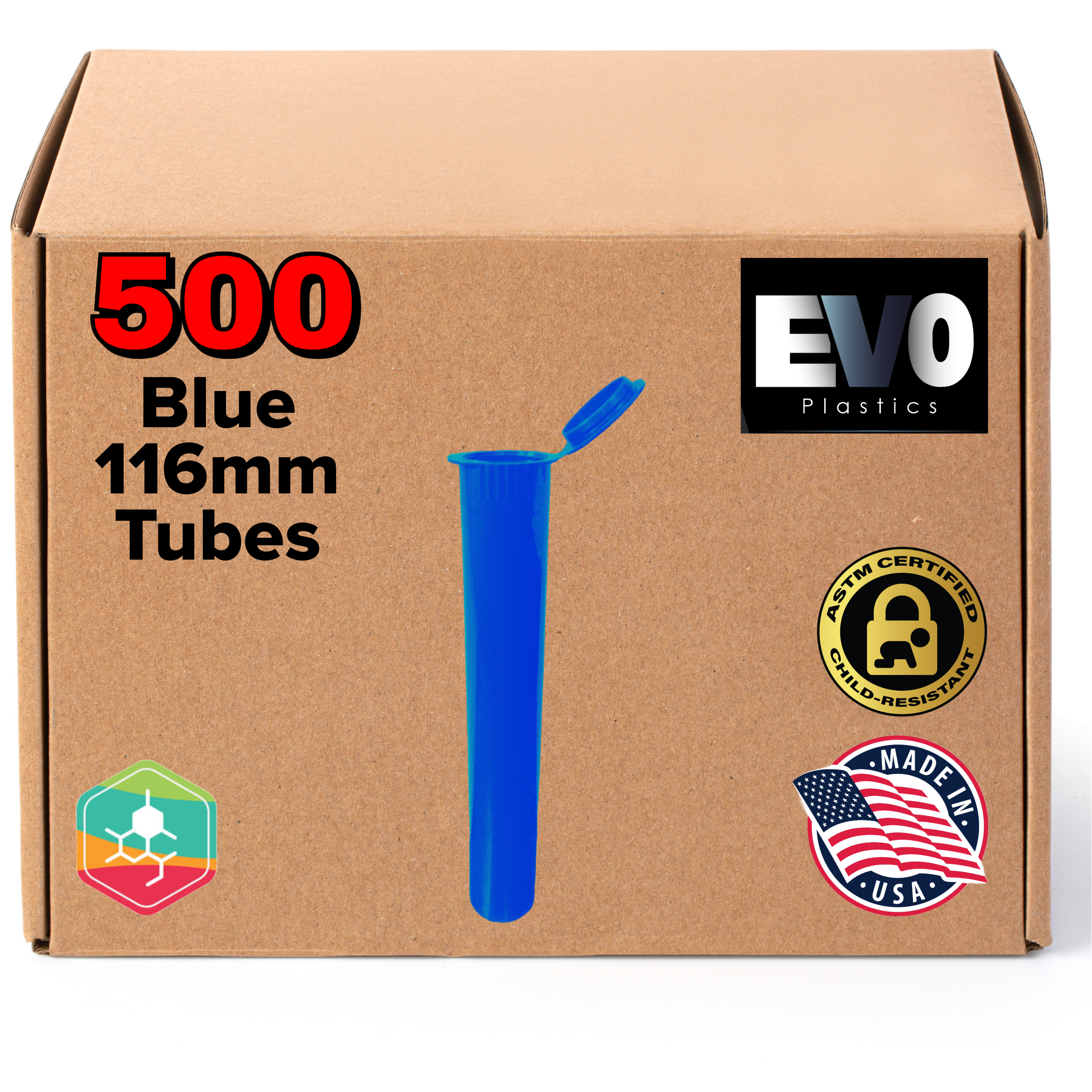500 116mm blue pre-roll tube – child-resistant, odor-proof cannabis packaging, bulk pack