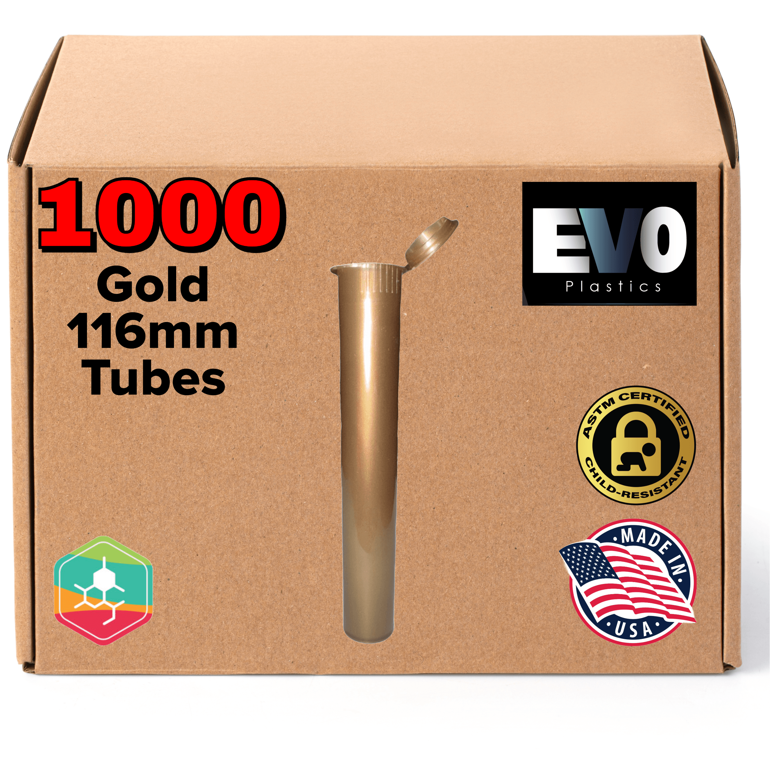 Gold - 116mm Pre-Roll Tubes - 1,000 Count - EVO Plastics