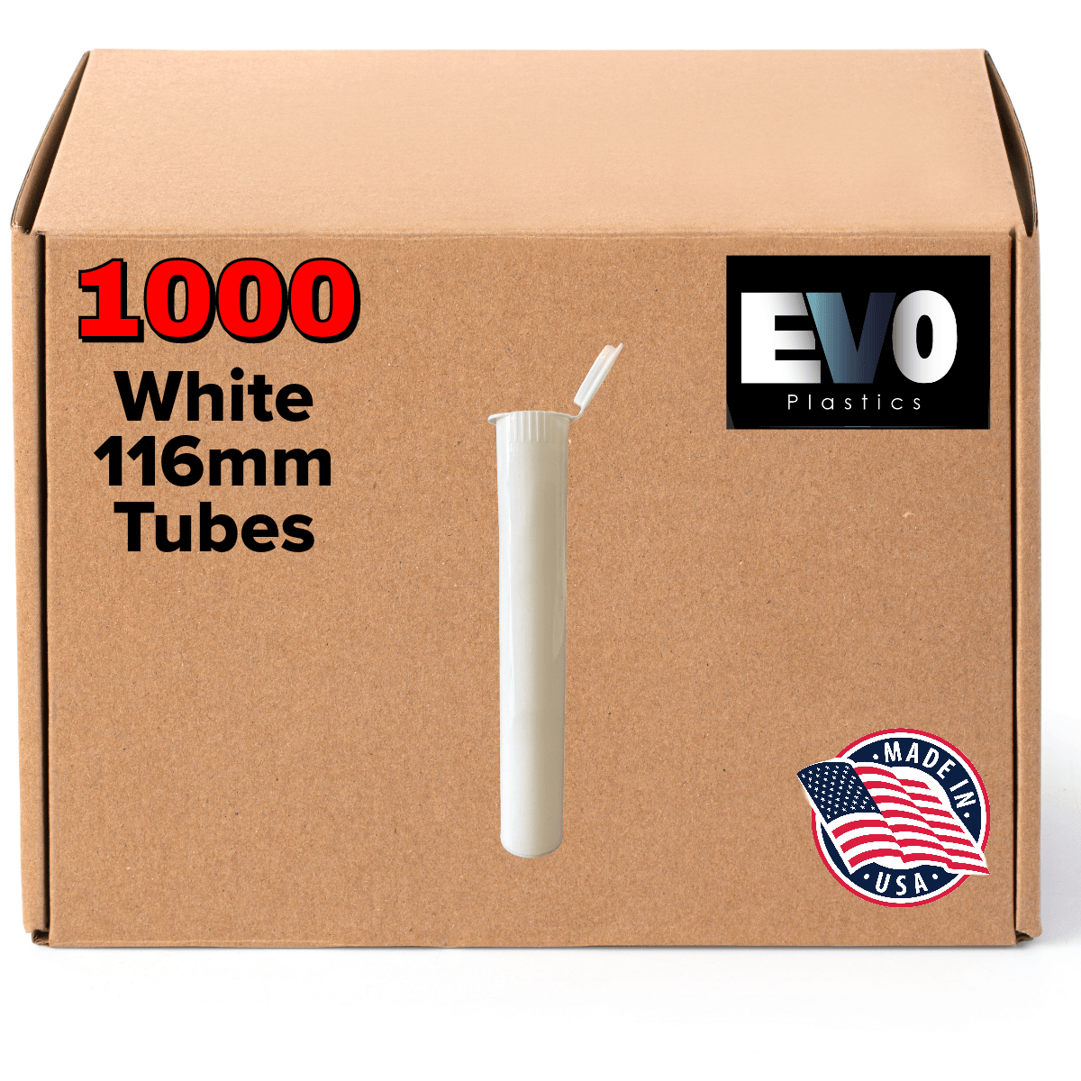 Opaque White - 116mm Pre-Roll Tubes - 1000 Count - EVO Plastics