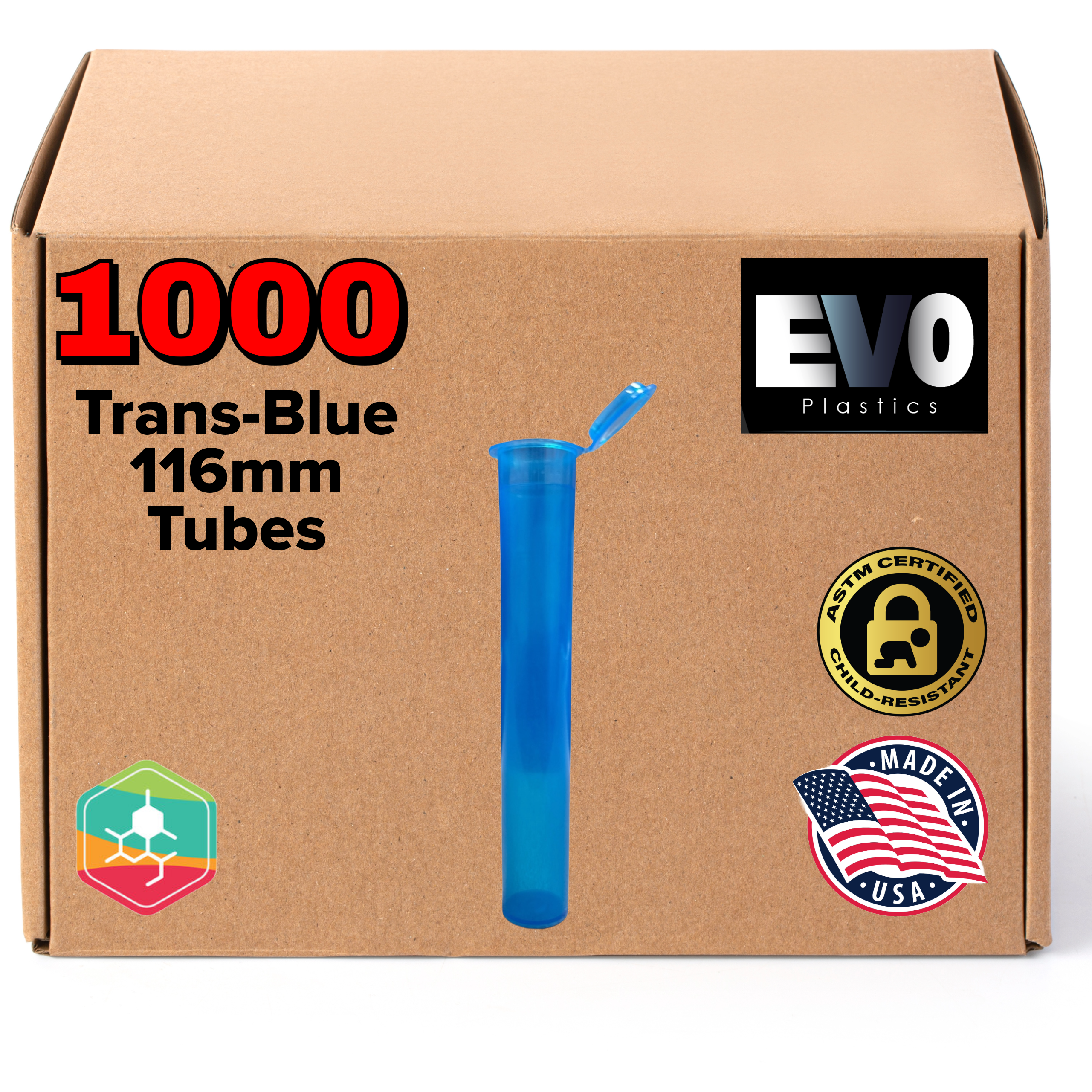 Trans-Blue 116mm Pre-Roll Tubes – 1,000 Count | Child-Resistant | USA Made