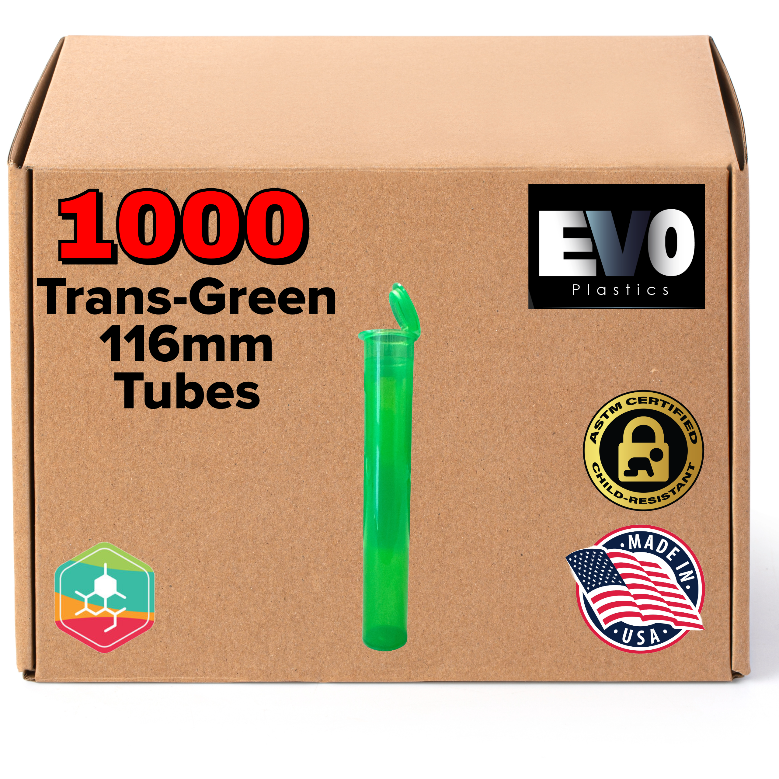 Trans-Green 116mm Pre-Roll Tubes – 1,000 Count | Child-Resistant | USA Made