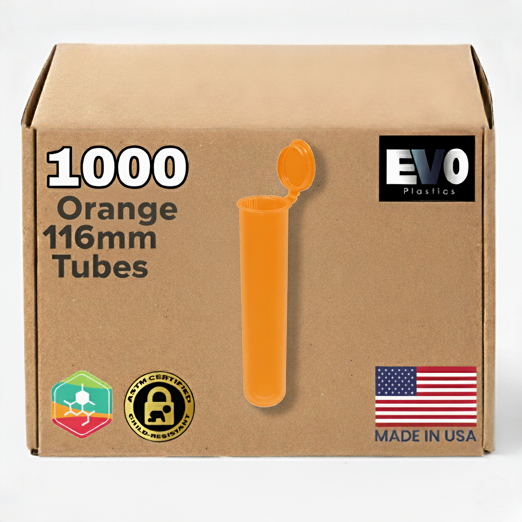116mm CR King Size Opaque Orange Plastic Pre-Roll Tubes - 1000 Count - USA Made