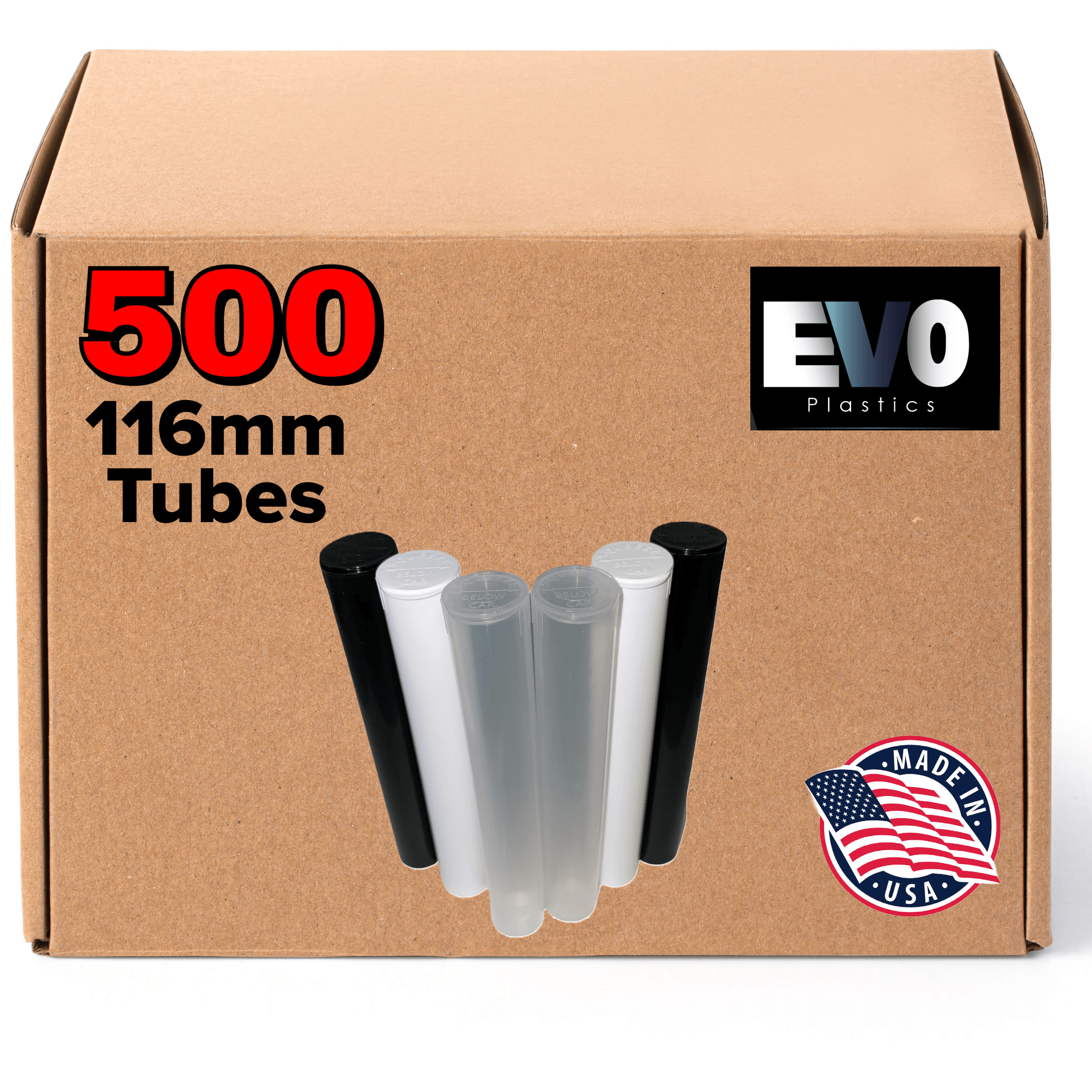 116mm Pre-Roll Tubes [500-Pack, Multiple Colors Available] - EVO Plastics