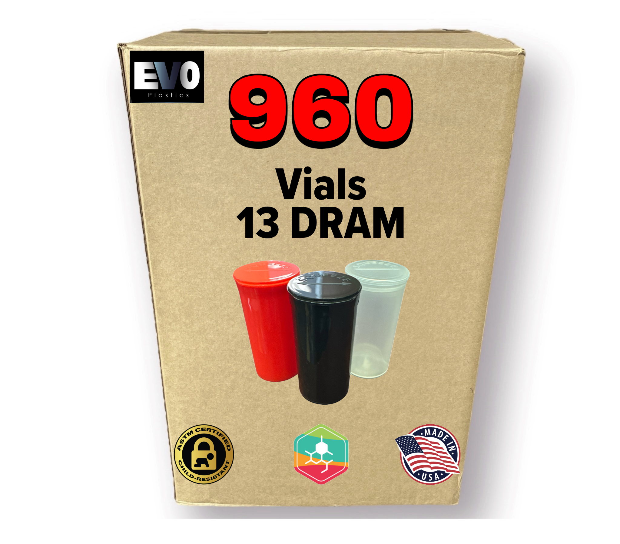 13 Dram Pop Top Bottles [960-Pack, Multiple Colors Available]