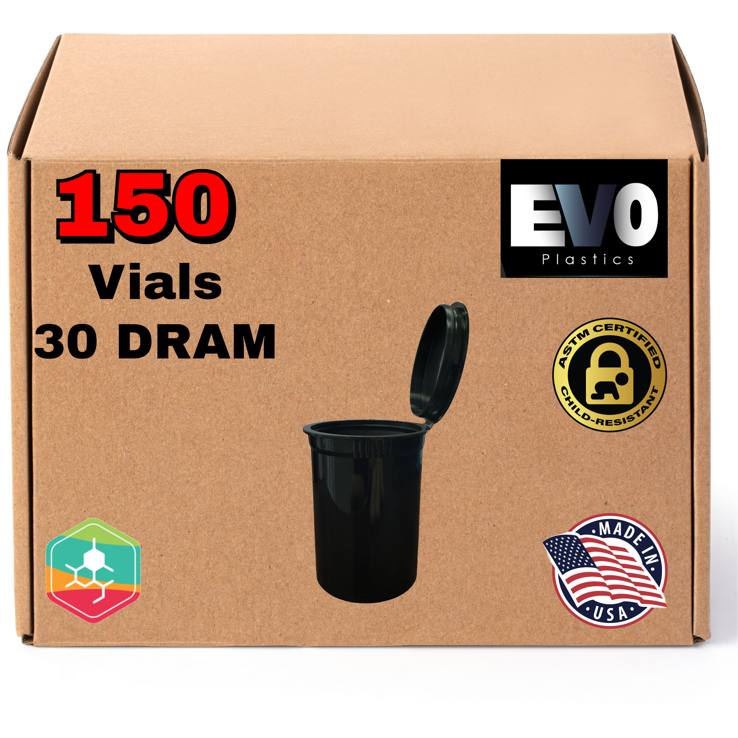 Black 30 Dram Pop Top Bottle - Child Resistant - 150 units/case