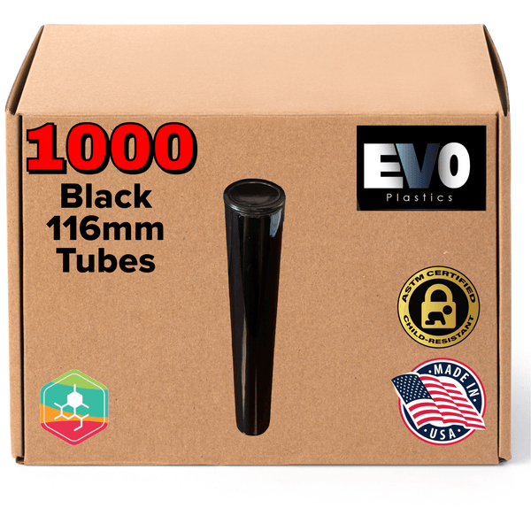 Black - 116mm Pre-Roll Tubes - 1,000 Count - EVO Plastics